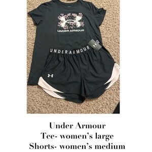 Under Armour Black Floral Logo Tee and Shorts